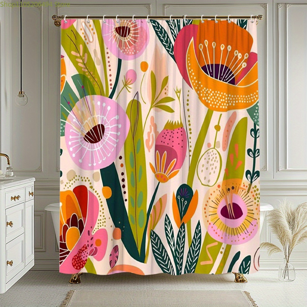 Home Bathroom Design Ideas - Cortina de Ducha con Patrón Floral