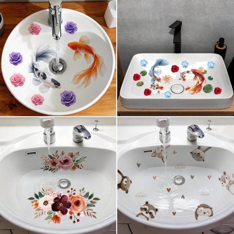 Home Bathroom Wash Basin - Nuevo Adhesivo Decorativo Floral Lucky Koi