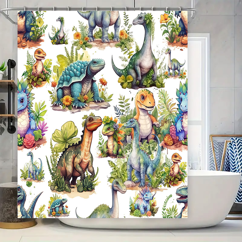 Home Bathroom Design Ideas - Cortina de ducha de dinosaurio colorida: