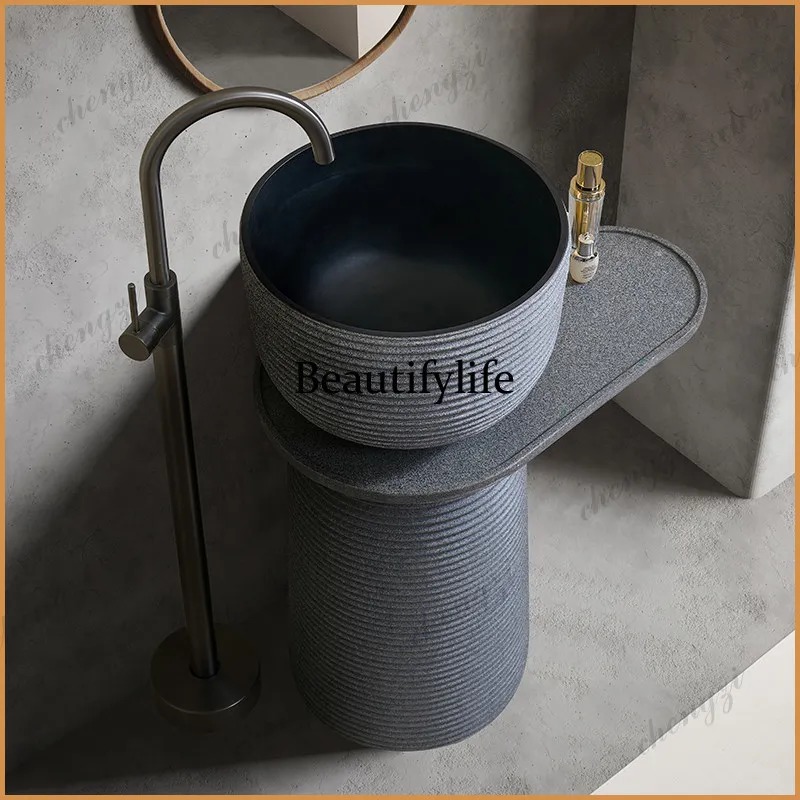 Home Bathroom Wash Basin - Lavabo de Columna Minimalista con Rayas